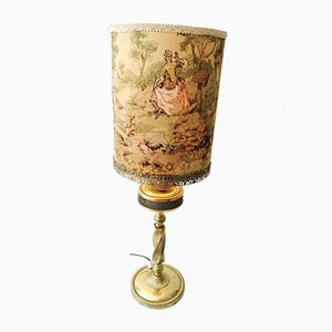 Lampada da tavolo in stile vittoriano in ottone con paralume romantico, anni '30