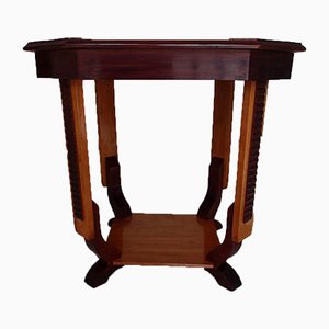 Art Deco Square Walnut Coffee Table with Carvings