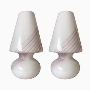 Italienische Murano Tischlampen aus Weiß & Rosa, 1980er, 2er Set