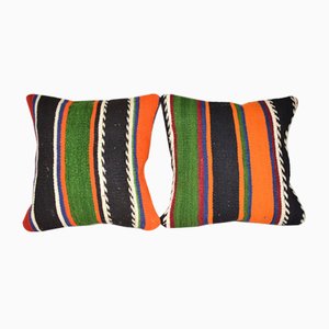 Turkish Striped Kilim Cushion Covers, Set of 2