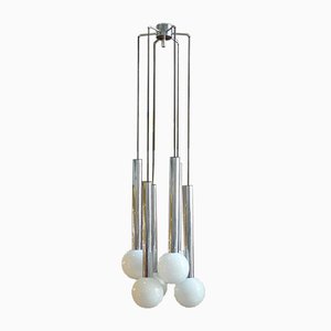 Space Age Chrome Cascade Ceiling Lamp with Opaline Glass Globes from Staff, 1970s