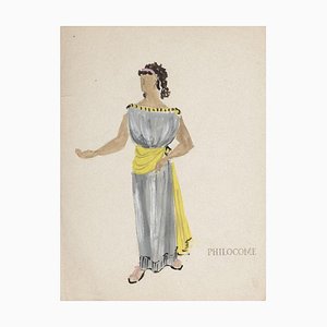 Costume - Tempera originale e acquerello su carta di Alkis Matheos - anni '50