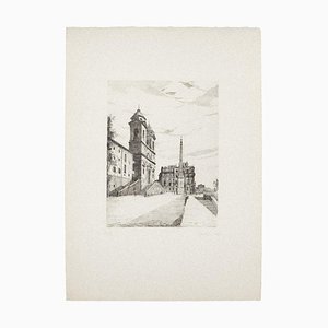 Rome, TheSpanish Steps - Original Etching on Paper by Giuseppe Malandrino -1970s 1970