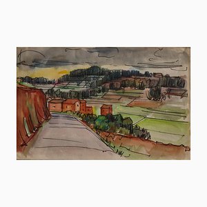 Landscape - Original Ink and Watercolor Drawing by E. Pavarino - 1969 1969