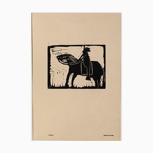 Knight - Original Woodcut Print by Amadore Porcella - Early 20th Century Early 20th Century