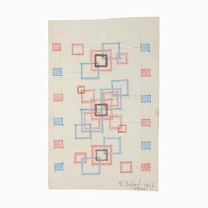 Composition Géométrique - Aquarelle sur Papier par J.-R. Delpech - 1967 1967