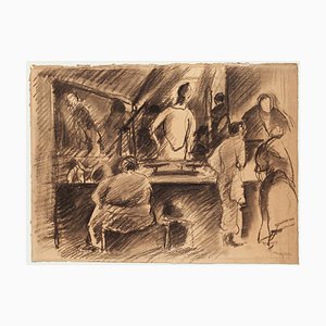 Figures in Interior - Original Drawing on Paper by P.Guastalla - 20th Century 20th Century