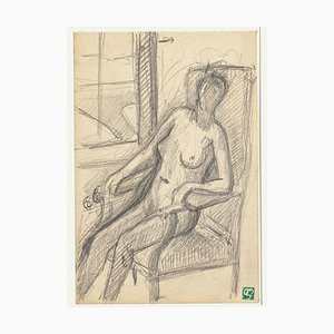 Nude - Dibujo original en lápiz de Pierre Guastalla - Finales del siglo XX Finales del siglo XX