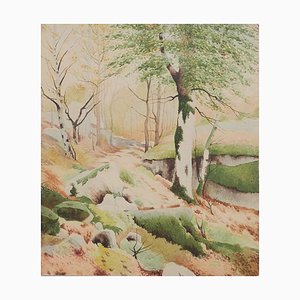 Arbres - Aquarelle Originale - 1950s 1950s