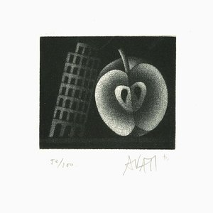 Mela e torre - Incisione originale su carta di Mario Avati - anni '60