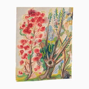 Flowered Garden - Original Watercolor on Paper by Jean Delpech - 1944 1944