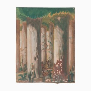 Sátiros en el bosque - Acuarela sobre papel original de Jean Delpech - 1944 1944