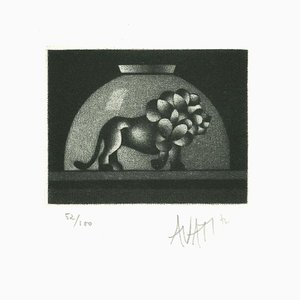 Lion in Bowl - Original Etching on Paper par Mario Avati - 1960s 1960s