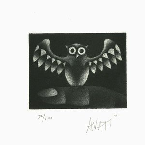 Owl - Original Etching on Paper by Mario Avati - 1960s 1960s