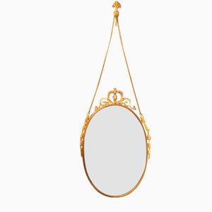 Miroir Ovale Vintage en Laiton avec Décor Ornemental