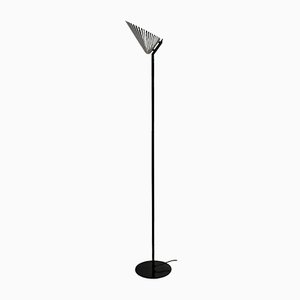 Italian Modern Black and White Glass Floor Lamp with Tube Steel Stem, 1980s