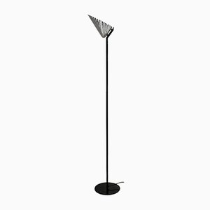 Lampadaire Moderne en Verre Noir & Blanc avec Tige Tube en Acier, Italie, 1980s