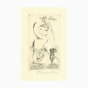Aguafuerte Ex Libris Allegro Melanconico de Michel Fingesten, años 30