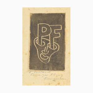 Gravure sur Bois Ex Libris PF par Michel Fingesten, 1900s