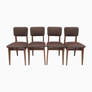 Eichenholz Modell CA Stühle mit Rückenlehne & Sitz aus brauner Wolle von Marcel Gascoin für Arhec, 1950er, 4er Set