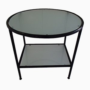 Bauhaus Black Metal Frame Salon Table with Sanitized Glass Top, 1940s