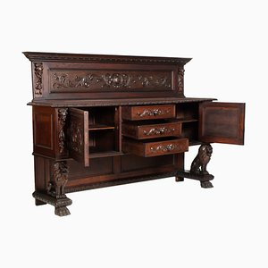 Late-19th Century Tuscan Renaissance Hand-Carved Walnut Credenza or Dresser from Dini e Puccini