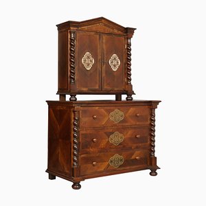 19th-Century Austrian Chest of Drawers in Walnut, Veneer Walnut & Silver Inlaid