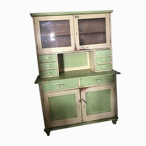 Vintage Glass & Painted Wood Kitchen Cupboard, 1930s