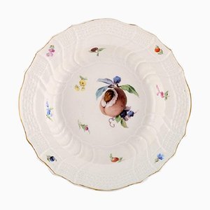 Grande Assiette Antique Meissen en Porcelaine Peinte à la Main avec Pêche et Fleurs