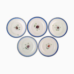 Antique Royal Copenhagen Plates in Hand-Painted Porcelain with Flowers, Set of 5