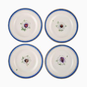 Antike Royal Copenhagen Teller aus handbemaltem Porzellan mit Blumen, 4er Set