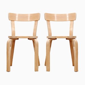Skandinavische Mid-Century Modern Modell 69 Stühle von Alvar Aalto für Artek, 2er Set