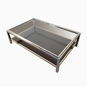 Large Chrome & Brass Coffee Table, 1970s