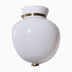 Danish Modern Sconce Half Vase in Opal Glass and Brass by Vilhelm Lauritzen for Louis Poulsen, 1950s