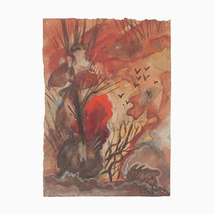 Paysage d'Automne-Aquarelle Originale sur Papier par Jean Delpech - 1942 1942