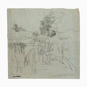 Landscape - Original Drawing in Matita di Marcel Mangin - 20th Century 20th Century