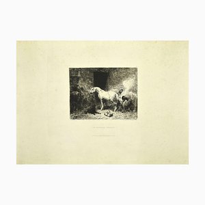 Stable - Original Etching on Paper by Jules Hereau - Late 19th Century Late 19th Century