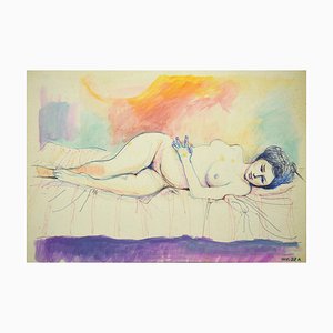 Nude Woman - Original Mixed media su cartone di Leo Guida - anni '70
