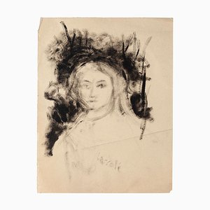 Portrait of Woman - Original China and Watercolor by Carlo Caroli - 1940s