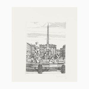 Navona Square - Original Print on Paper by Giuseppe Malandrino - 1960s 1960s