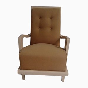 Fauteuil Art Déco Jaune Moutarde en Laine & Beige Peint en Bois, 1940s