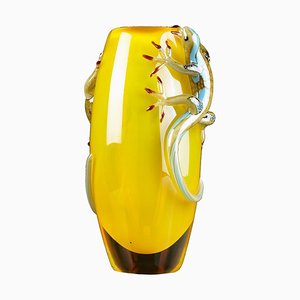 Grand Vase en Verre Jaune avec 2 Geckos par VG Design and Laboratory Department