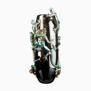 Grand Vase en Verre Marron avec 8 Geckos par VG Design and Laboratory Department