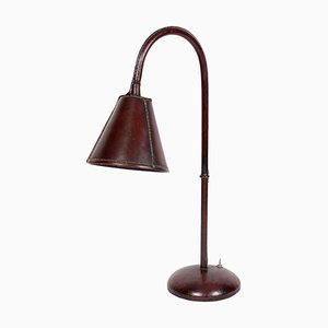 Leder Tischlampe von Jacques Adnet, 1950er