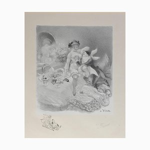 Seven Deadly Sins Erotic Nude Lithograph by Adolphe Willette, 1917