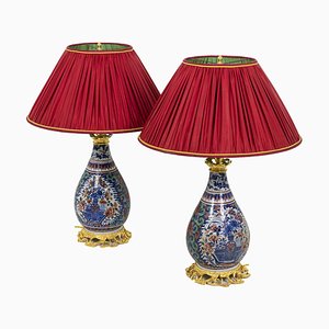 Table Lamps in Delftware & Gilt Bronze, 1880s, Set of 2