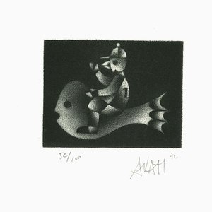 Fish Rider - Original Radierung auf Papier von Mario Avati - 1970er 1970er Jahre