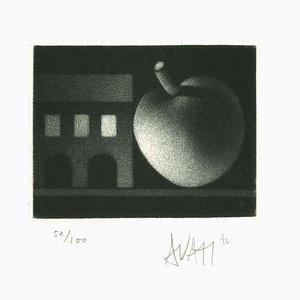 Apple and House - Original Etching on Paper by Mario Avati - 1970s 1970s
