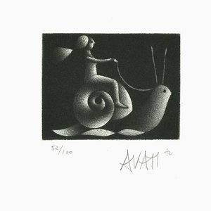 Snail Rider - Original Etching on Paper by Mario Avati - 1970s 1970s