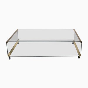 Large Glass & Gilded Brass Coffee Table by Pierangelo Gallotti for Gallotti & Radice, 1970s